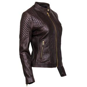 MICHAEL Michael Kors Women’s Brown 100% Leather Moto Jacket in Small